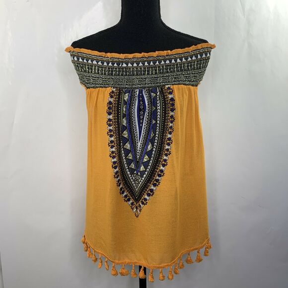 Liberty Love Orange Boho Tassel Trim Blouse Size L - Picture 2 of 8